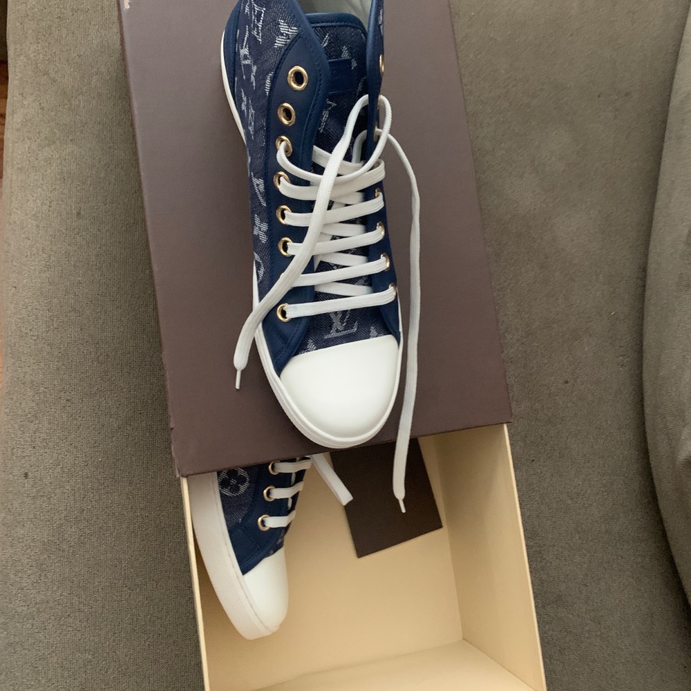 Hi Top Denim Louis Vuitton sneakers original from the store.